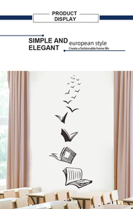 Creative black and white open book wall sticker with flying birds for home decor