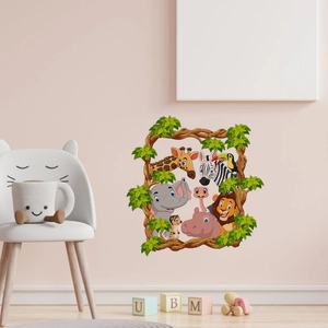 Cartoon animal wall stickers with giraffe and elephant for kids nursery room decor