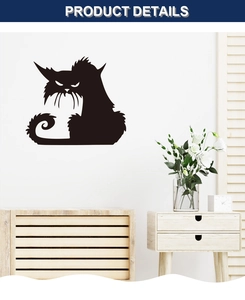 Close-up of black thriller cat silhouette wall sticker on a clean white interior wall