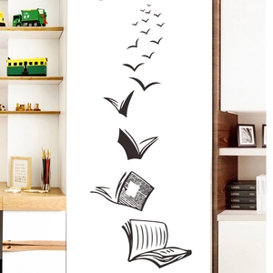 Creative Flying Birds From Open Book Wall Sticker Black PVC Art Decal For Library Study Bedroom Living Room Home Decor