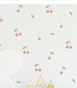 Detailed pattern of cute cherry wall stickers in Morandi colors for kids nursery decor