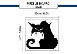 Detailed dimension guide for spooky black cat wall sticker with 42x37cm measurements