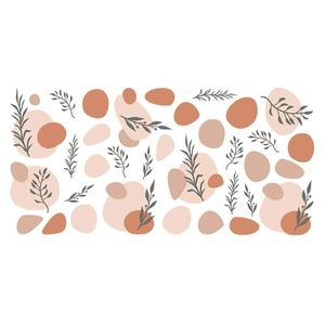 Adesivi murali boho con pois astratti in terracotta e foglie di piante grigie decor