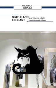 Detail of spooky black cat silhouette wall sticker for Halloween home interior decoration