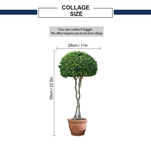 Détail de plante topiaire artificielle avec dimensions de 58 cm de haut et 28 cm de large