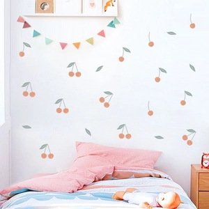 Cute Cartoon Cherry Fruit Wall Stickers PVC Removable Self-Adhesive Wall Decals For Kids Room Nursery Bedroom Home Decor