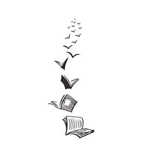 Creative black and white wall sticker showing book pages transforming into flying birds