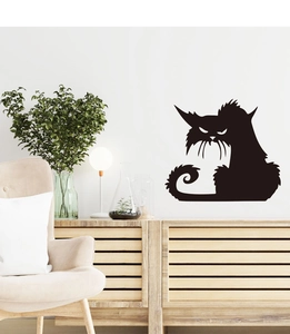 Detail of scary black cat wall sticker with arched back for Halloween home decor