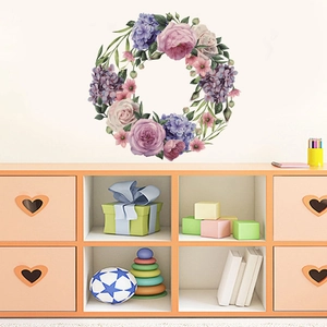 Hand-painted peony and rose floral wreath wall decal for bedroom home decoration