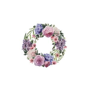 Hand-painted watercolor floral wreath wall sticker with pink roses and blue hydrangeas
