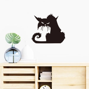 Creepy black cat wall sticker silhouette for Halloween home decor on white wall background