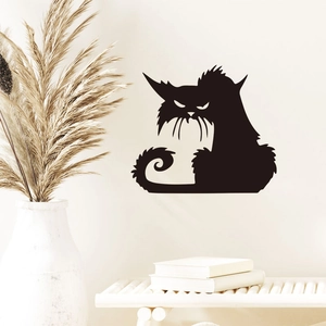 Minimalist black cat wall decal with spooky silhouette for Halloween home decoration