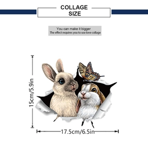 Detailed size specifications for 3D broken wall effect rabbit and butterfly wall sticker