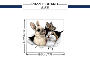 Detail view showing dimensions of 3D bunny and butterfly wall stickers on a white background