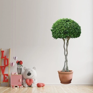 Sticker mural plante verte minimaliste avec tronc tressé et feuillage luxuriant vert