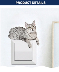 Detail shot of a cute 3D tabby cat wall sticker for light switch decoration