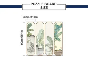 Size chart showing dimensions of 90x30cm for each banana leaf ink painting wall panel