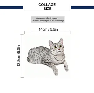 Size chart for cute cartoon cat wall sticker measuring 14cm by 12.8cm for home decor