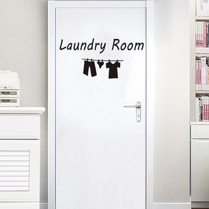 Minimalistischer Laundry Room Wandaufkleber Abnehmbarer PVC Selbstklebender Türaufkleber Wäscheleinen-Muster Für Badezimmer Deko Schwarz
