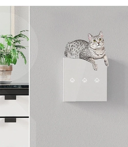 Three-gang smart white glass touch switch panel with cute cartoon cat wall sticker decor