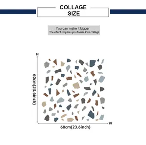 Size guide for self-adhesive terrazzo wall stickers showing 60x60cm dimensions