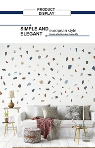 Modern terrazzo wall stickers featuring multi-colored marble fragments in a chic living room