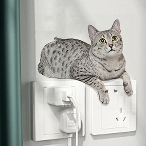 3D cute striped cat wall sticker for light switch decor with self-adhesive backing