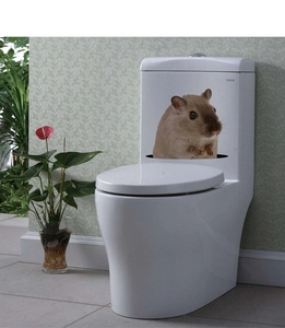 3D realistic hamster wall sticker decal peeking from a hole for toilet or bathroom decor