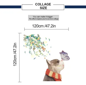 Detailed dimension chart for green leaves cat and butterfly wall sticker 120x120cm