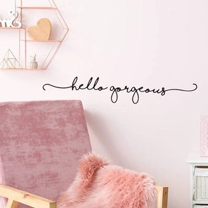 Minimalist black calligraphy hello gorgeous wall sticker for bedroom wall decor
