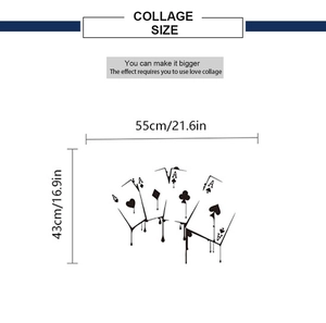 Detailed dimension guide for ink-drip style poker cards wall decal, 55cm by 43cm size
