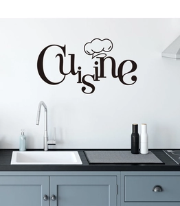 Dettaglio dell'adesivo murale Cuisine nero con cappello da chef su alzatina moderna