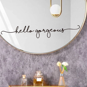 Hello Gorgeous wall decal in black vinyl font for bedroom mirror or wall decor