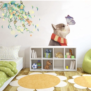 Watercolor Cat Butterfly Flower Vine Wall Sticker Removable PVC Decal For Kids Nursery Room Bedroom Living Room Home Decor