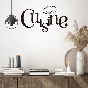 Adesivo da Parete in PVC Moderno Minimalista con Scritta Cuisine e Cappello da Cuoco Nero Decorativo per Cucina e Ristorante