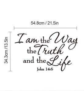 Detail view of I am the Way the Truth and the Life vinyl wall decal with size 54.8x34.3cm