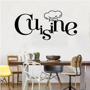 Adesivo murale Cuisine con icona cappello da chef e scritte nere a silhouette