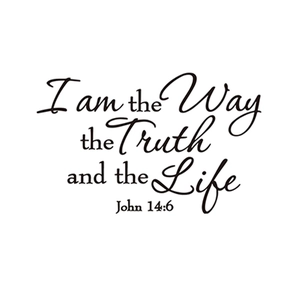 Religious wall decal featuring John 14:6 Bible verse in artistic black typography
