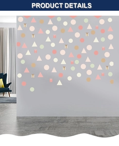 Detail view of Morandi geometric wall stickers with dots and gift boxes in kids' room