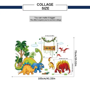 Size chart for cartoon dinosaur wall stickers measuring 105x75cm for kids bedroom decor