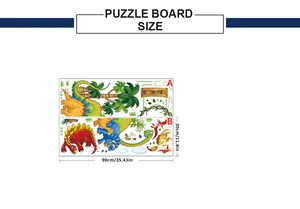 Size chart showing dinosaur wall stickers measuring 90cm by 30cm for kids' room decor
