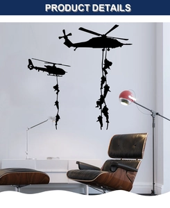 Detailed silhouette of military helicopters and soldiers rappelling as wall decals