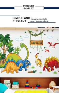 Detail view of colorful cartoon dinosaur wall stickers for children bedroom decor