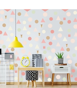 Detailed wall sticker set with Morandi geometric circles and bow tie gift box patterns
