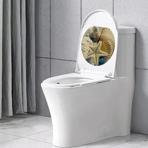 Autocollant de Couvercle de Siège de Toilettes Étoile de Mer Coquille PVC Imperméable Thème Plage Décoration de Salle de Bain
