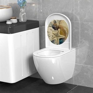 Sticker 3D océan étoile de mer et coquillages pour abattant de WC blanc moderne