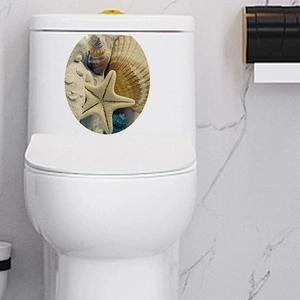 Autocollant adhésif avec étoiles de mer et coquillages pour couvercle de WC de salle de bain