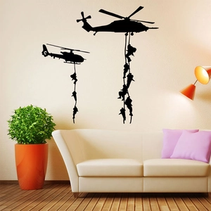 Military Helicopter Soldier Rappelling Silhouette Wall Sticker Black PVC Removable Decor For Bedroom Living Room Office DIY Art