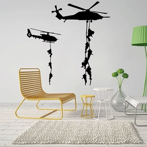 Creative black military helicopter silhouette wall decals for modern living room decor
