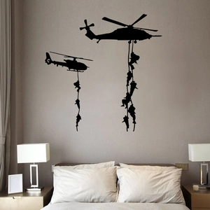 Military helicopter wall sticker with special forces silhouettes for room decor